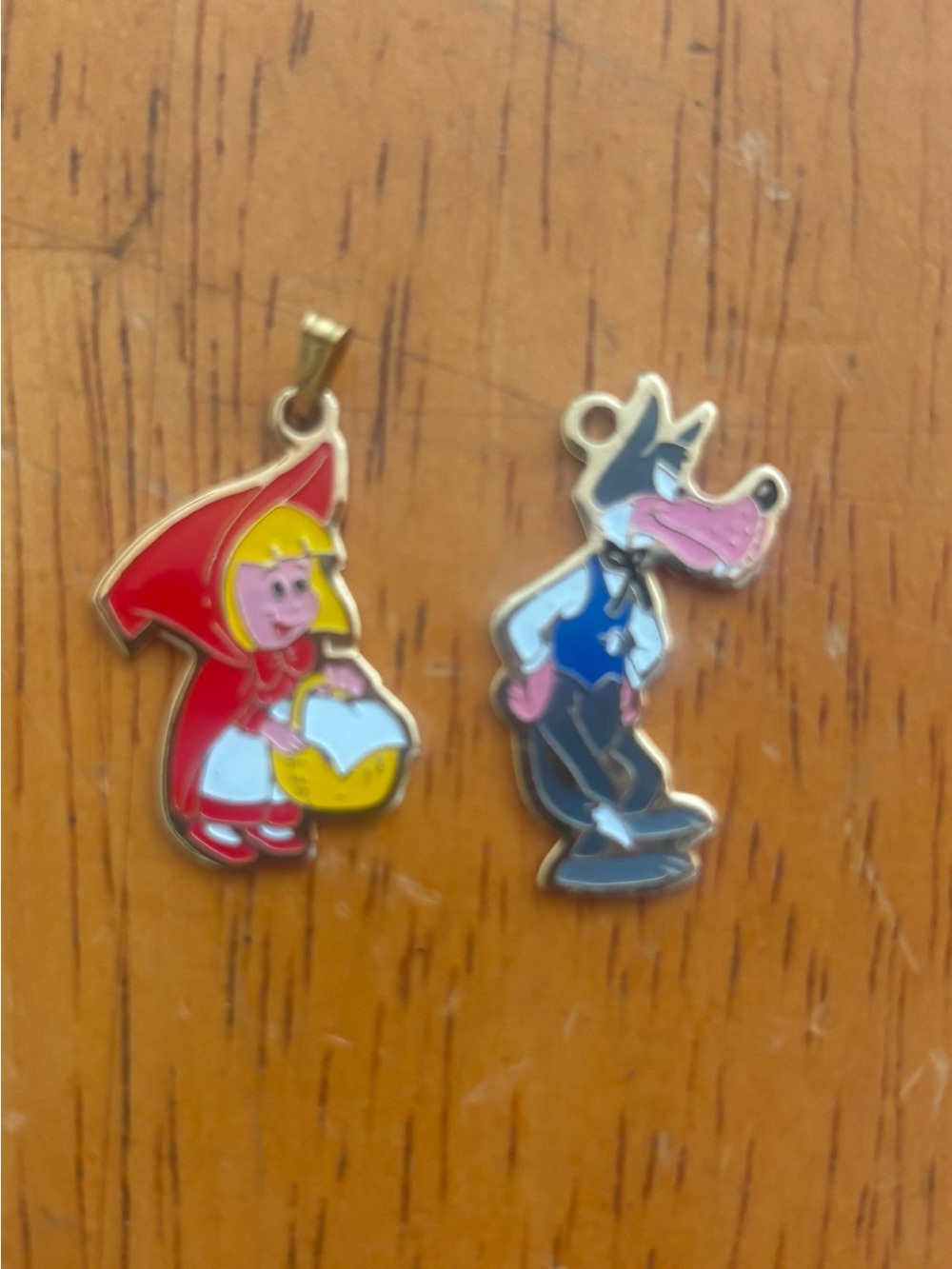 Vintage Little Red Riding Hood & Big Bad Wolf Enamel Charms F.R.A.